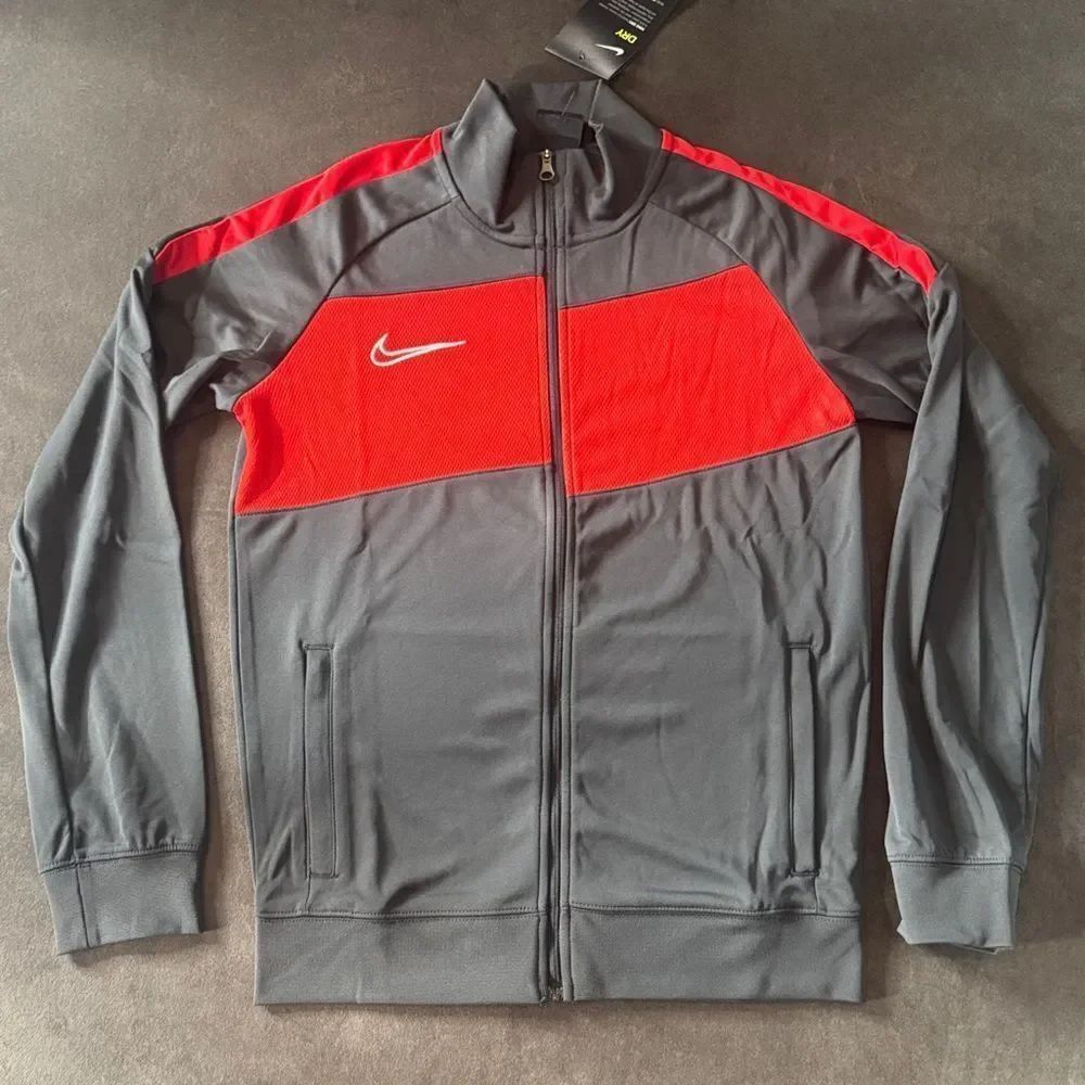 Nike Youth Unisex Athletic Training Jacket Gray Red Dri-Fit Full Zip Size L NWT